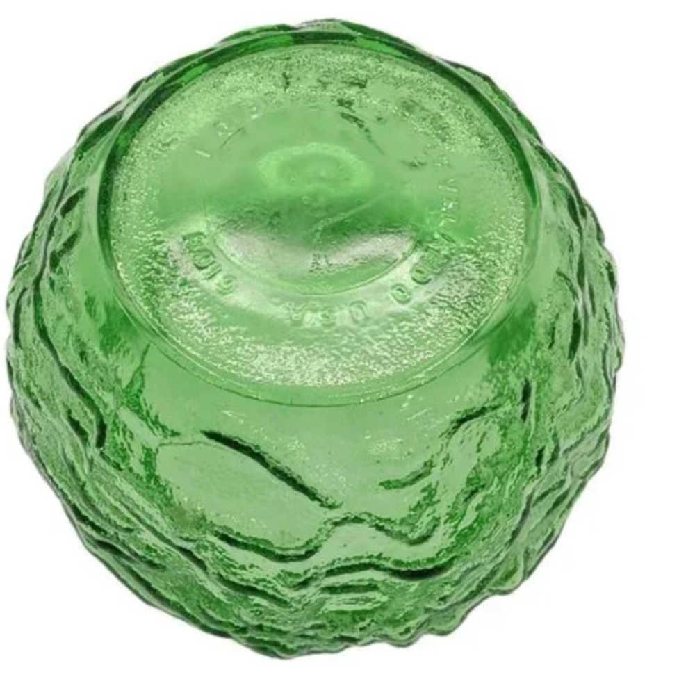 Vintage E.O. Brody Crinkle Glass Flower Vase Emerald Green Flared 60s 70s